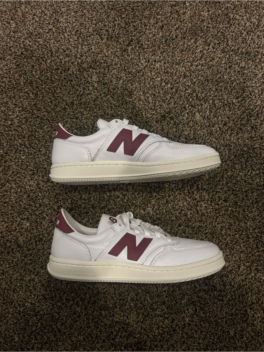 New Balance Kids White Sneakers with Maroon 'N'